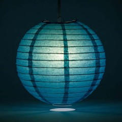 16″ Tahiti Teal Round Paper Lantern, Even Ribbing, Chinese Hanging Wedding & Par