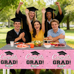 7-Pack Graduation Party Decorations Set, 3 Pink Graduation Tablecloths 54X108In,