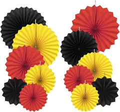 Paper round Fan Party Decorations, Blue Yellow Hanging Fans for Carnival Circus,