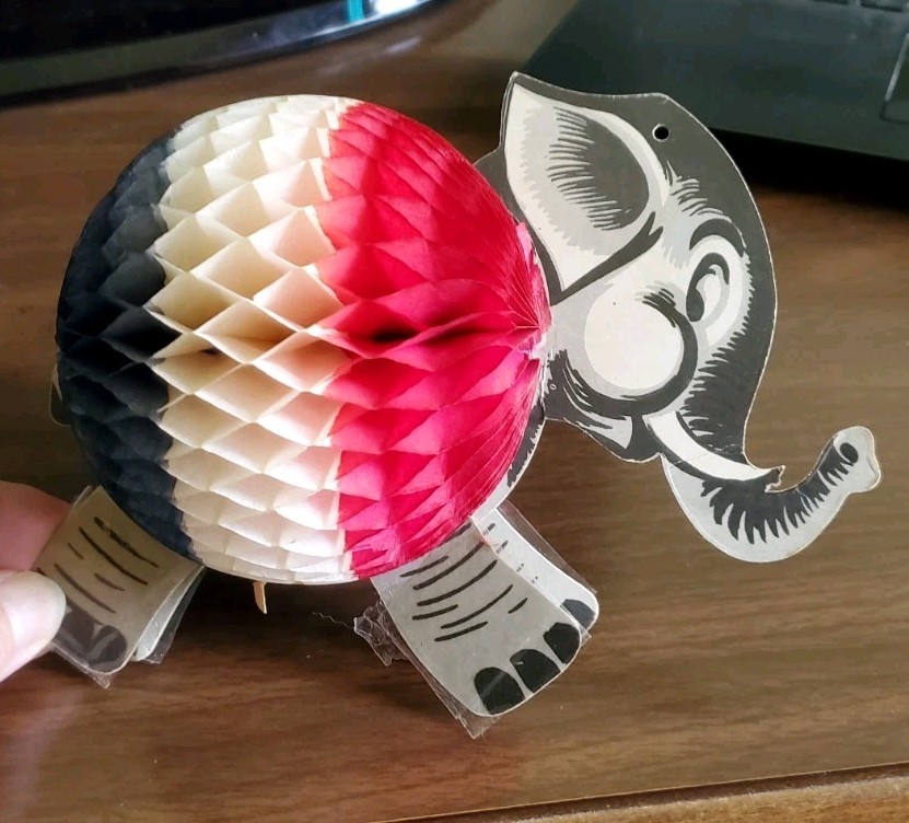 2 Vntg PATRIOTIC ELEPHANT HONEYCOMB DIE CUTS July 4th Decor Americana Paper