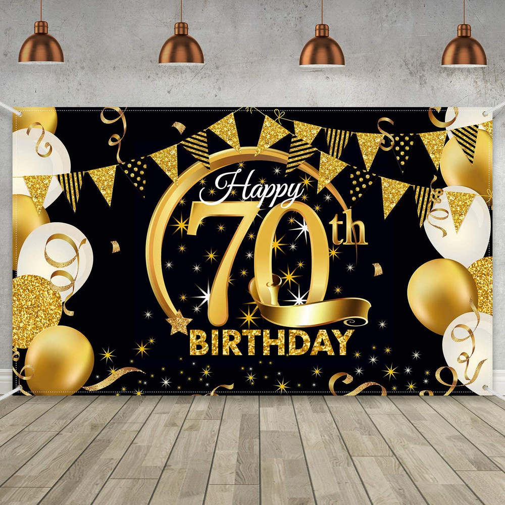 Birthday Party Decoration Extra Large Fabric Black Gold Sign Poster for Annivers
