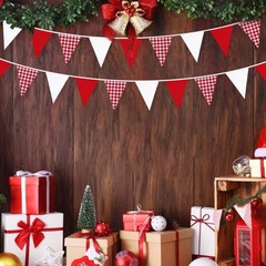 32Ft Red Party Decorations Red Plaid Checkered White Triangle Flag Gingham Pe…