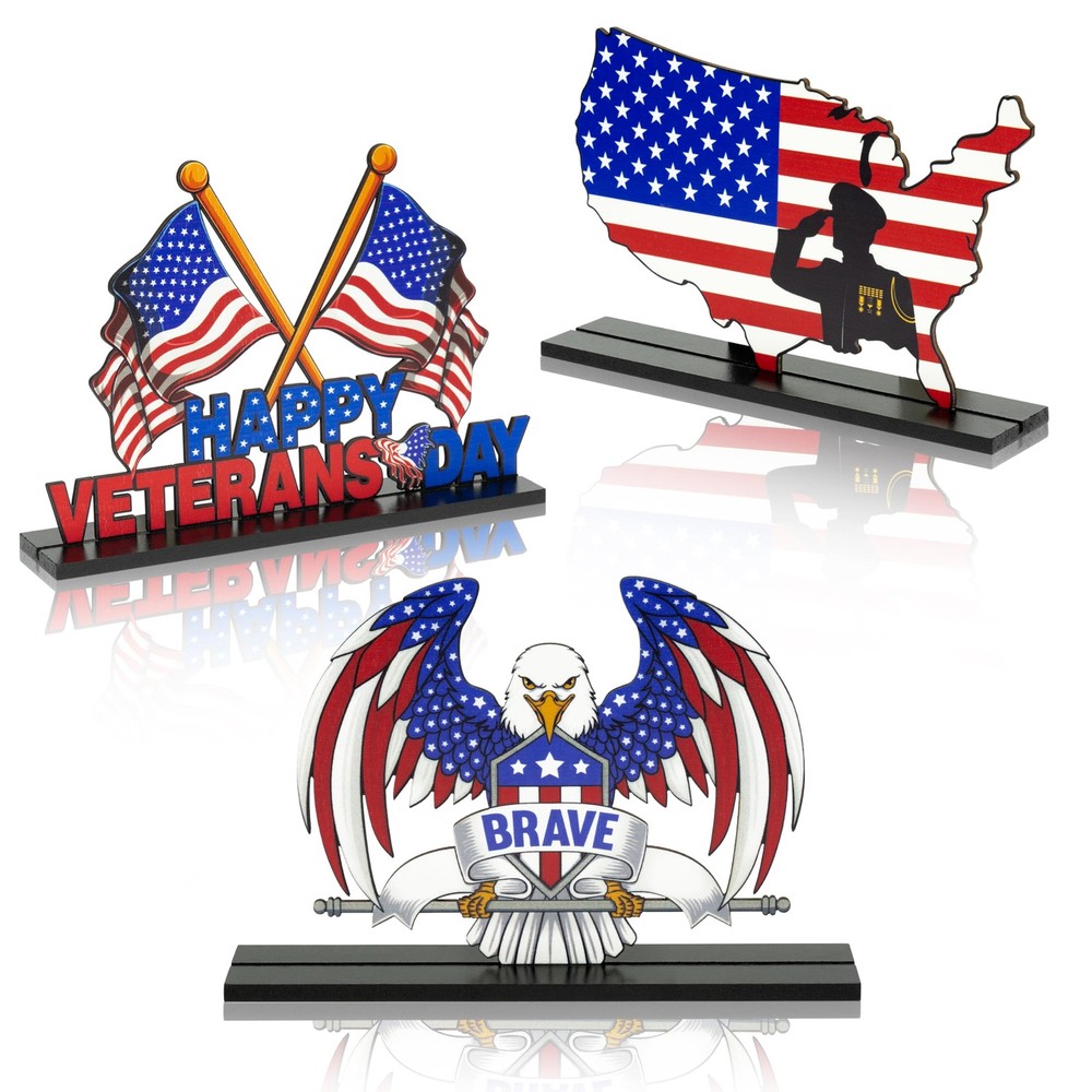 Veterans Day Centerpiece 3 PCS Table Topper Wooden Decor Patriotic 11th Nov
