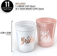 Bride & Team Bride Bachelorette Wedding Showers Party Cups 11 Pk Pink White 16oz