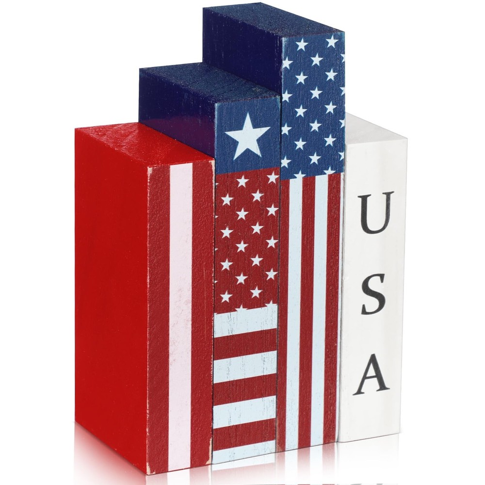 4 Pcs 4th of July Decorations Set Wooden Patriotic Table Centerpieces Indepen…