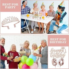 Complete 60th Birthday Gift Set: Crown, Sash, Candles – Unforgettable Rose Gold
