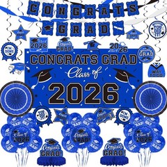Graduation Decorations 2026 Set – Congrats Grad Banner, Class Backdrop, Balloons