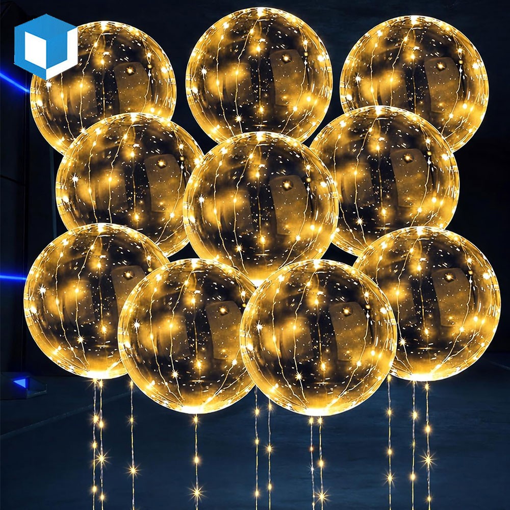 10-50PCS LED Balloons Clear Bubble Bobo Light Up w/Warm White Lights Party Decor