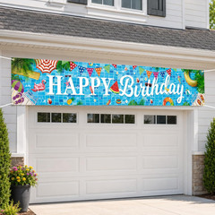 Pool Birthday Party Decorations, Extra Large Size Happy Birthday Pool Party Bann