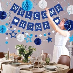 Welcome Home Decorations Welcome Home Banner with Glitter Stars Hanging Swirl…