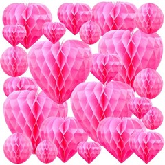 36 Pcs Valentine Heart Honeycomb Decorations Pom Poms Honeycomb Decorations H…