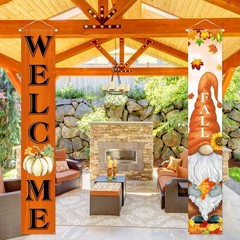 Fall Decorations Gnomes Pumpkin Maple Leaves Porch Sign Door Banners 12″x71″