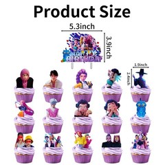 16Pcs Cute Anime Cake Decorations with 15pcs Cupcake Toppers, 1pcs Happy Birt…