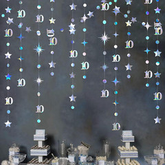 Iridescent 10Th Birthday Decorations Number 10 Circle Dot Twinkle Star Garland M