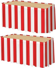 2 Pcs Red & White Striped Table Skirt Carnival Theme Table Skirts Circus
