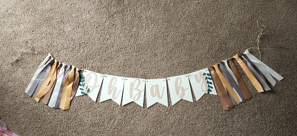 Pre-Strung 6ft Oh Baby Banner Neutral Baby Shower Decorations Woodland