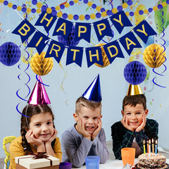 Blue Birthday Decorations, Happy Birthday Banner with Honeycomb Balls, Circle Do