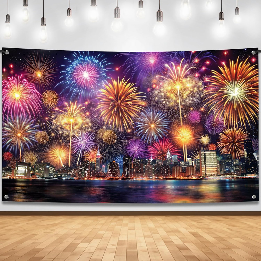 72×44″ XL Happy New Year Banner|Fireworks Happy New Year 2026 Banner – New Years