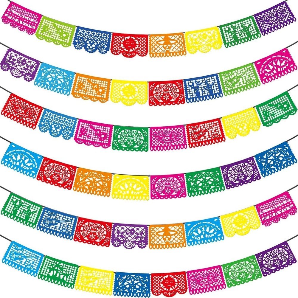 6PCS Mexican Party Decorations, 90FT Plastic Papel Picado Fiesta Party Banner…