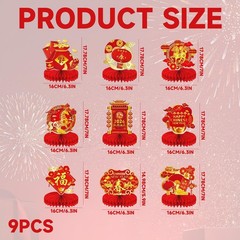 9 Pcs Chinese New Year Decorations, Chinese New Year Honeycomb Centerpieces f…