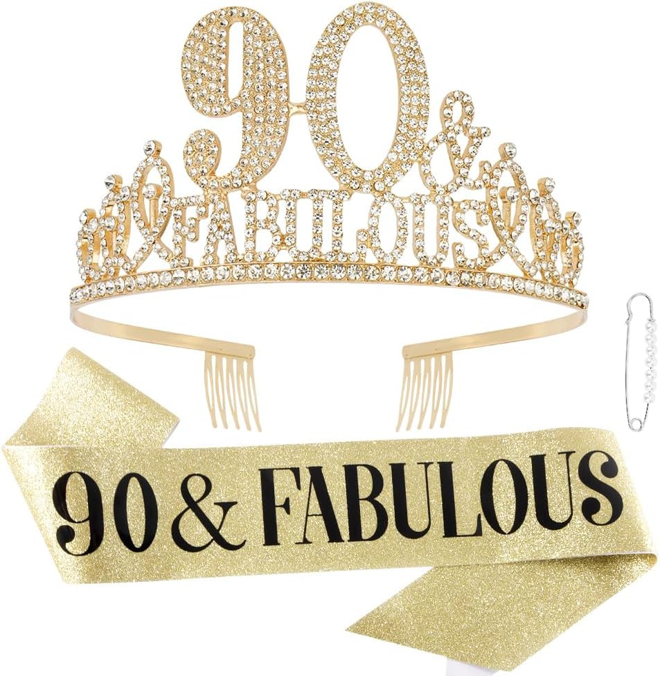 90th Birthday Decorations for Women90th Birthday Sash90th Birthday Crowns for…