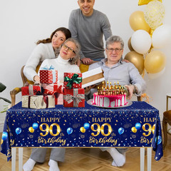 90th Birthday Decorations Men-3pcs Navy Blue Birthday Table Covers Rectangle Wat