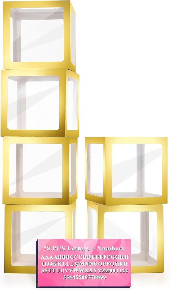 Baby Boxes with Letters, 6 Transparent Balloon 6 PCS, Golden Box