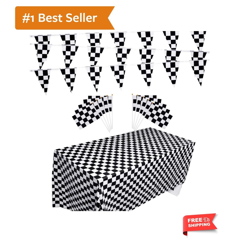 13 Pcs Checkered Party Decorations 10 Packs Checkered Black and White Racing …