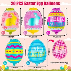20PCS Easter Egg Foil Balloons Happy Easter Party Decor Mylar Balloons Set
