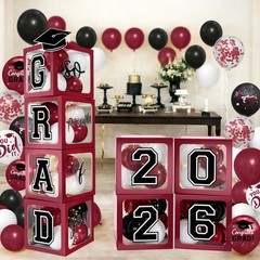 2026 Graduation Decorations – Maroon Balloon Boxes with Letters 2026 Grad & S…
