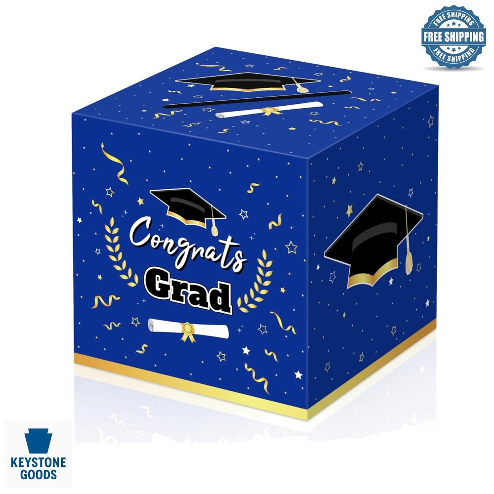 2026 Graduation Card Box – Blue, Foldable, Modern Design
