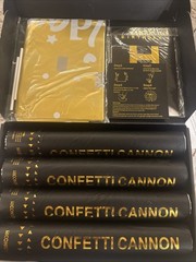 Birthday Confetti Balloon 4 Cannon Foil Fringe Curtain And Banner Black And Gold