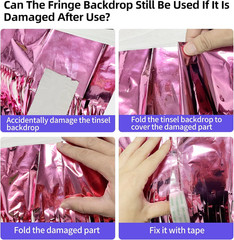 Pink Backdrop Birthday Party Decorations 3.3X8.2Ft, 2 Pack Tinsel Foil Fringe