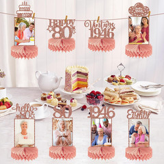 8Pcs 80Th Birthday Decorations Honeycomb Centerpieces for Womens, Pink Rose Gold
