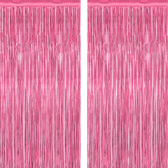 2 Pack Pink Party Decorations, 3.28 FT X 7.05 FT Pink Backdrop, Metallic Tinsel