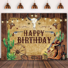 Wild West Western Cowboy Birthday Backdrop 5X3Ft Rustic Wooden House Barn Banner