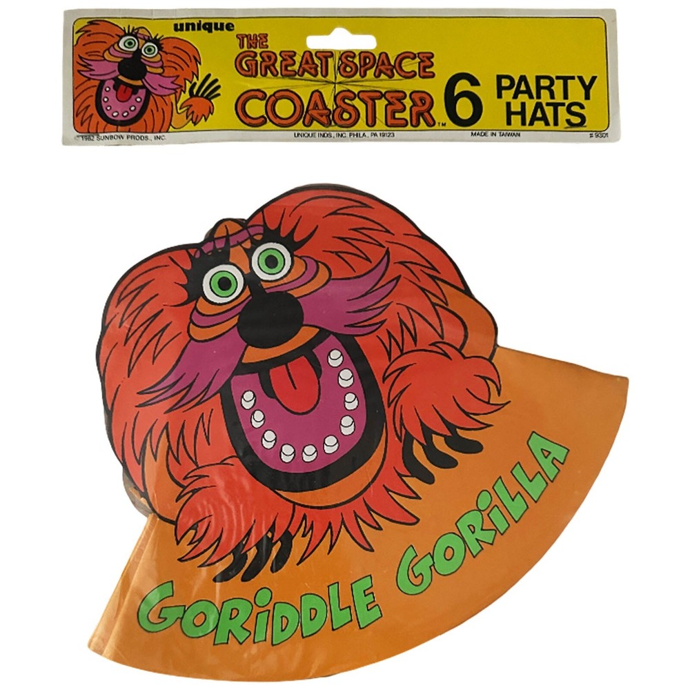 THE GREAT SPACE COASTER VINTAGE 1982 PAPER PARTY HATS (6) Rare Puppets TV
