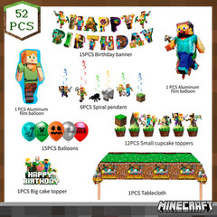 Minecraft Birthday Party Supplies,52Pcs Minecraft Decorations Banners Tablecloth