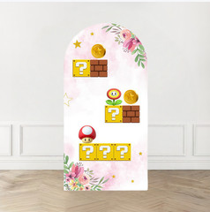Princess Peach Birthday Castle Arch Backdrop Cover Background Party Decor Props