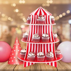 3 Tier Cupcake Foam Stand with Circus Carnival Tent Design for Desserts,