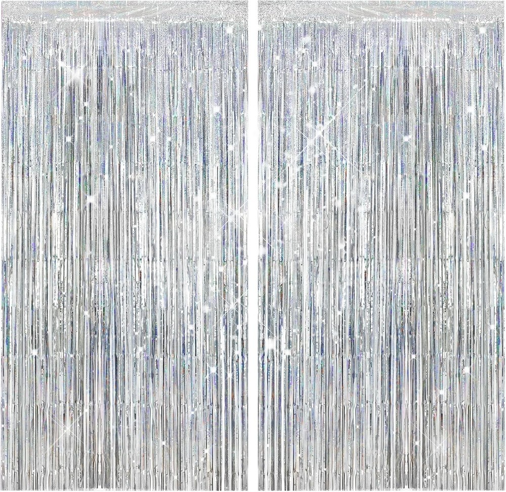 2 Pack Shiny Silver Foil Fringe Curtains | Party Streamers & Photo Booth