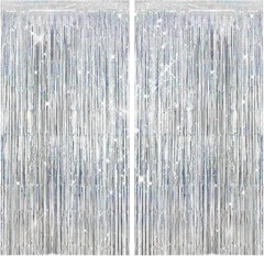 2 Pack Shiny Silver Foil Fringe Curtains | Party Streamers & Photo Booth