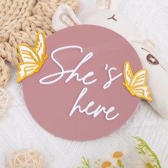 WAWUO She’s Here Milestone Board Butterfly Gender Reveal Party Decor Acrylic