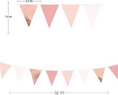 32Ft Rose Gold Party Decorations Dusty Blush Pink Pennant Banner