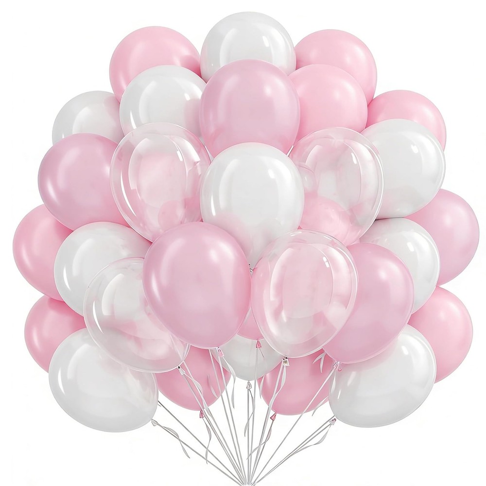 Pink Balloons Light Pink Balloons, Pink and White Clear Balloon 50pcs 12 Inch…