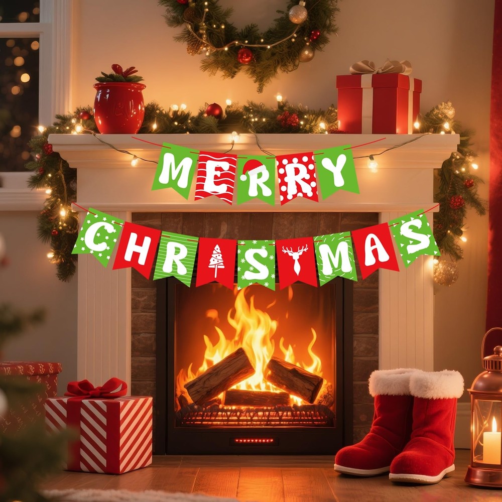 Merry Christmas Garland Banner Indoor Decorations Holiday Winter Xmas Gift