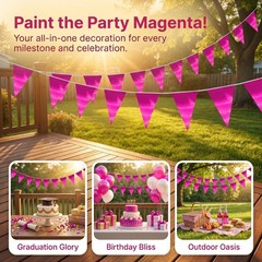 130FT Rose red Triangle Pennant Banner Flag Metallic Fabric Bunting Garland f…
