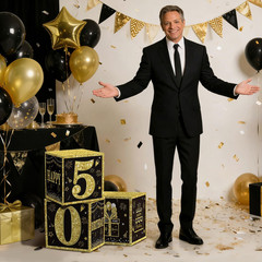 50Th Birthday Decorations for Men, Black Gold Happy 50Th Birthday Balloon Boxes,