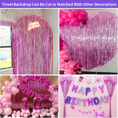Pink Backdrop Birthday Party Decorations 3.3X8.2Ft, 2 Pack Tinsel Foil Fringe