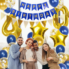 40Th Birthday Decorations for Men, Navy Blue Gold Balloons and Happy Birthday Ba